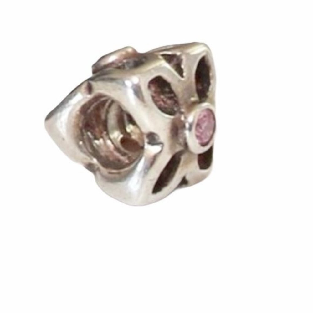 Pandora Flower with Pink Gemstone Retired Charm - Picture 4 of 5